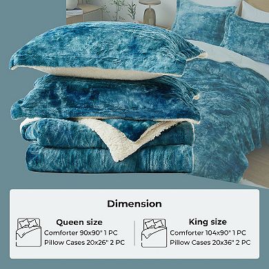 Unikome 3 Pieces Sherpa Reversible Down Alternative Bedding Set - Luxury Warm Bedding Set for Winter