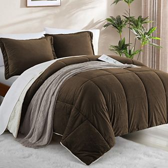 Unikome 3 pc Sherpa Reversible Down Alternative Bedding Set - Luxury Warm Bedding Set for Winter