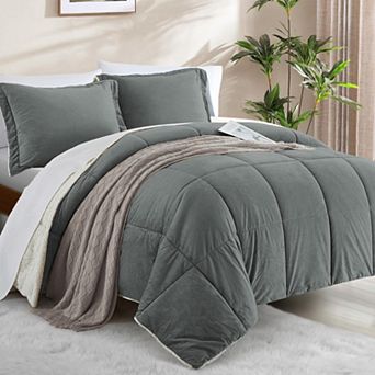 Unikome 3 pc Sherpa Reversible Down Alternative Bedding Set - Luxury Warm Bedding Set for Winter