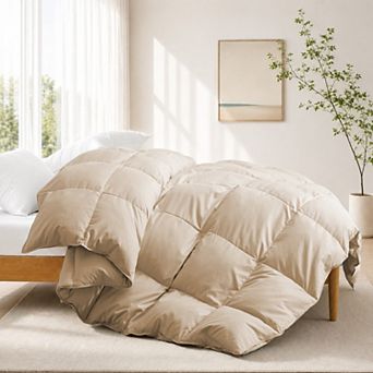 Unikome Premium Goose Feather Down Fiber Comforter -Luxury Hotel Collection All Seasons Warmth
