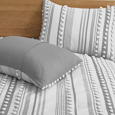 Unikome All Season Ultra Soft Striped and Ball Pom Down Alternative Comforter Set with Shams
