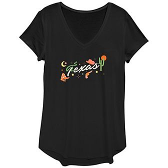Women's Texas Moon Stars Cowboy Hat Boots Sun Cactus Graphic Tee