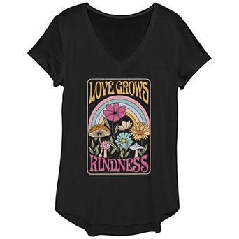 Women's Love Grows Kindness Flowers Mushrooms Graphic Tee