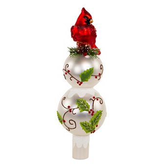 Kurt Adler Glass Holly and Cardinal Tree Topper