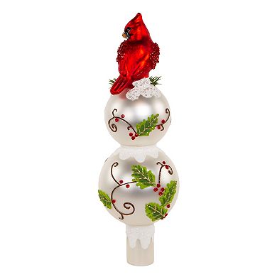 Kurt Adler Glass Holly and Cardinal Tree Topper