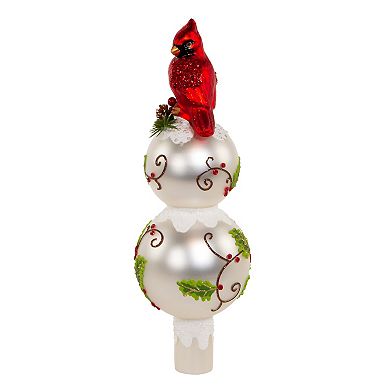 Kurt Adler Glass Holly and Cardinal Tree Topper