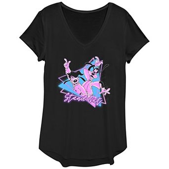 Women's Disney Goofy And Son Retro Neon Portrait Graphic Tee
