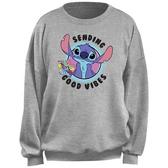 Disney's Lilo & Stitch Sending Good Vibes Flower Circle Juniors' Fleece Pullover
