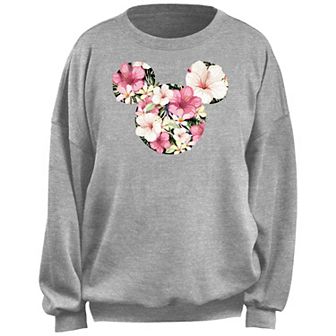 Disney's Mickey Mouse Floral Print Head Juniors' Fleece Pullover
