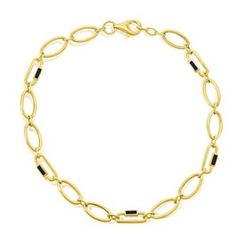 Divine Gold 14k Gold Black Enamel & Oval Chain Bracelet