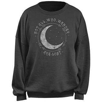 Juniors' "Not All Who Wander Are Lost" Moon Crescent Graphic Sweatshirt