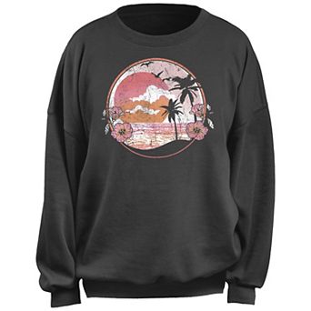 Juniors' Retro Tropical Beach Sunset Graphic Sweatshirt