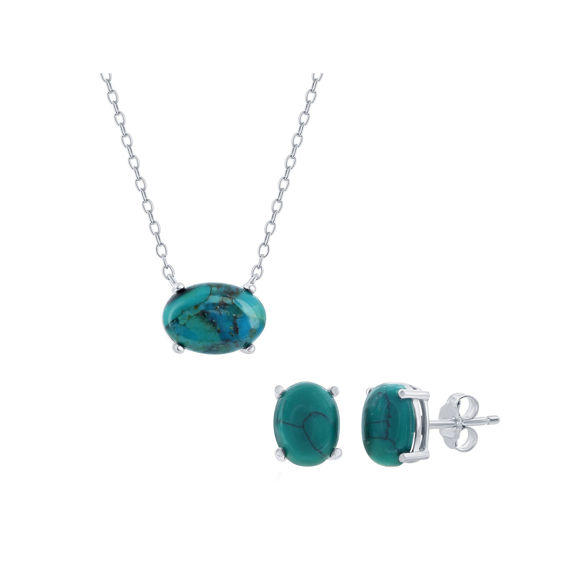 Argento Bella Sterling Silver Oval Turquoise Earrings & Necklace Set, Wome