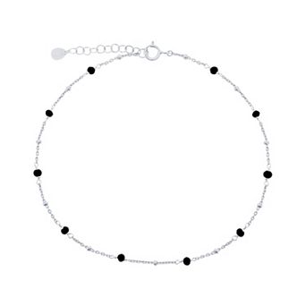 Argento Bella Sterling Silver Onyx Beaded Anklet