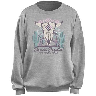 Juniors' "Desert Driftin' Festival Tour" Bull Skull Graphic Sweatshirt