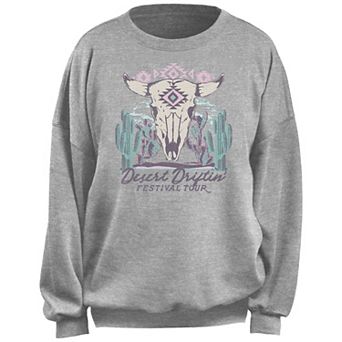 Juniors' "Desert Driftin' Festival Tour" Bull Skull Graphic Sweatshirt