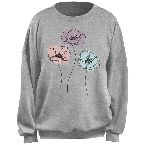 Juniors' Pastel Line Drawn Flowers Graphic Sweatshirt