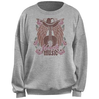 Juniors' Nashville Music Cowboy Hat Guitar Wings Flowers Fleece Pullover