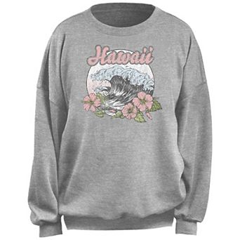 Juniors' Hawaii Circle Wave Flowers Fleece Pullover