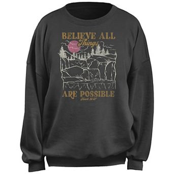 Juniors' Believe All Things Are Possible Mark 10:27 Oversized Graphic Pullover