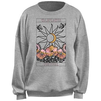 Juniors' Wildflower Festival Poster Moon Sun Butterfly Fleece Pullover