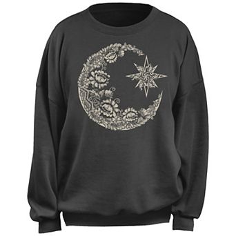 Juniors' Chin Up Cresent Moon Lace Pattern Fleece Pullover