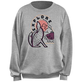 Juniors' Explore Wilderness Calls Wolf Landscape Sunset Fleece Pullover