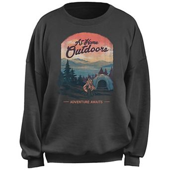Juniors' Trendy Campfire Lake Scene Pink Sunset Skies Fleece Pullover