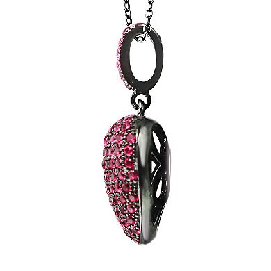 SLNY Sterling Silver Pink Cubic Zirconia Blackened Heart Pendant Necklace