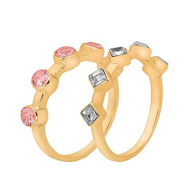 LC Lauren Conrad Gold Tone Pink & Gray Crystal 2-Piece Cocktail Rings Set
