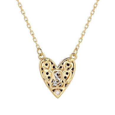SLNY Sterling Silver Cubic Zirconia Golden Heart Necklace