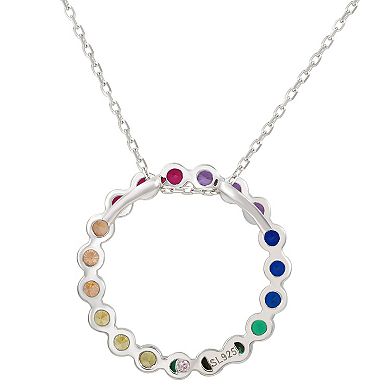 SLNY Sterling Silver Rainbow Circle Pendant Necklace