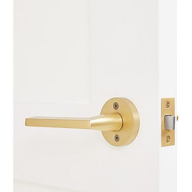 Champagne Contemporary Solid Brass Lever Door Handle, Satin Brass Gold, Passage