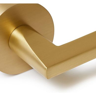 Champagne Contemporary Solid Brass Lever Door Handle, Satin Brass Gold, Passage
