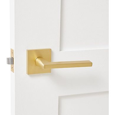 Monaco Contemporary Solid Brass Lever Door Handle, Satin Brass Gold, Privacy