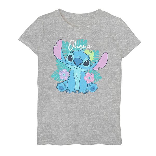 Girls Lilo & Stitch Ohana Stitch Background Flowers Graphic Tee