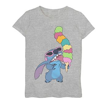 Girls Lilo & Stitch Big Ice Cream Cone Eating Stitch Graphic Tee