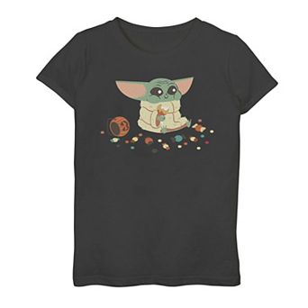 Girls The Mandalorian Grogu Eating Candies Graphic Tee
