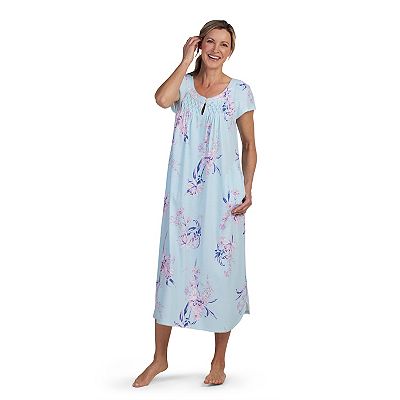 Women s Miss Elaine Essentials Floral Print Short Sleeve Cottonessa Long Nightgown