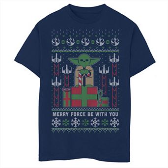 Boys 8-20 Star Wars Christmas Yoda Merry Force Be With You Graphic Tee