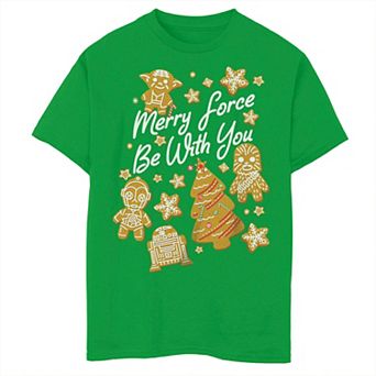 Boys 8-20 Star Wars Christmas Merry Force Be With You Gingerbread Cookies Graphic Tee