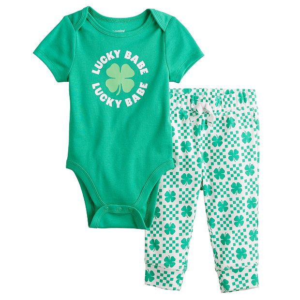 Baby Jumping Beans® Short Sleeve Lucky Babe Bodysuit & Clover Print Pants  Set