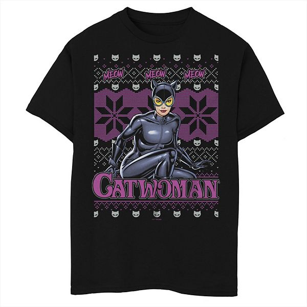 Boys 820 DC Comics Batman Catwoman Happy Holidays Meow Graphic Tee