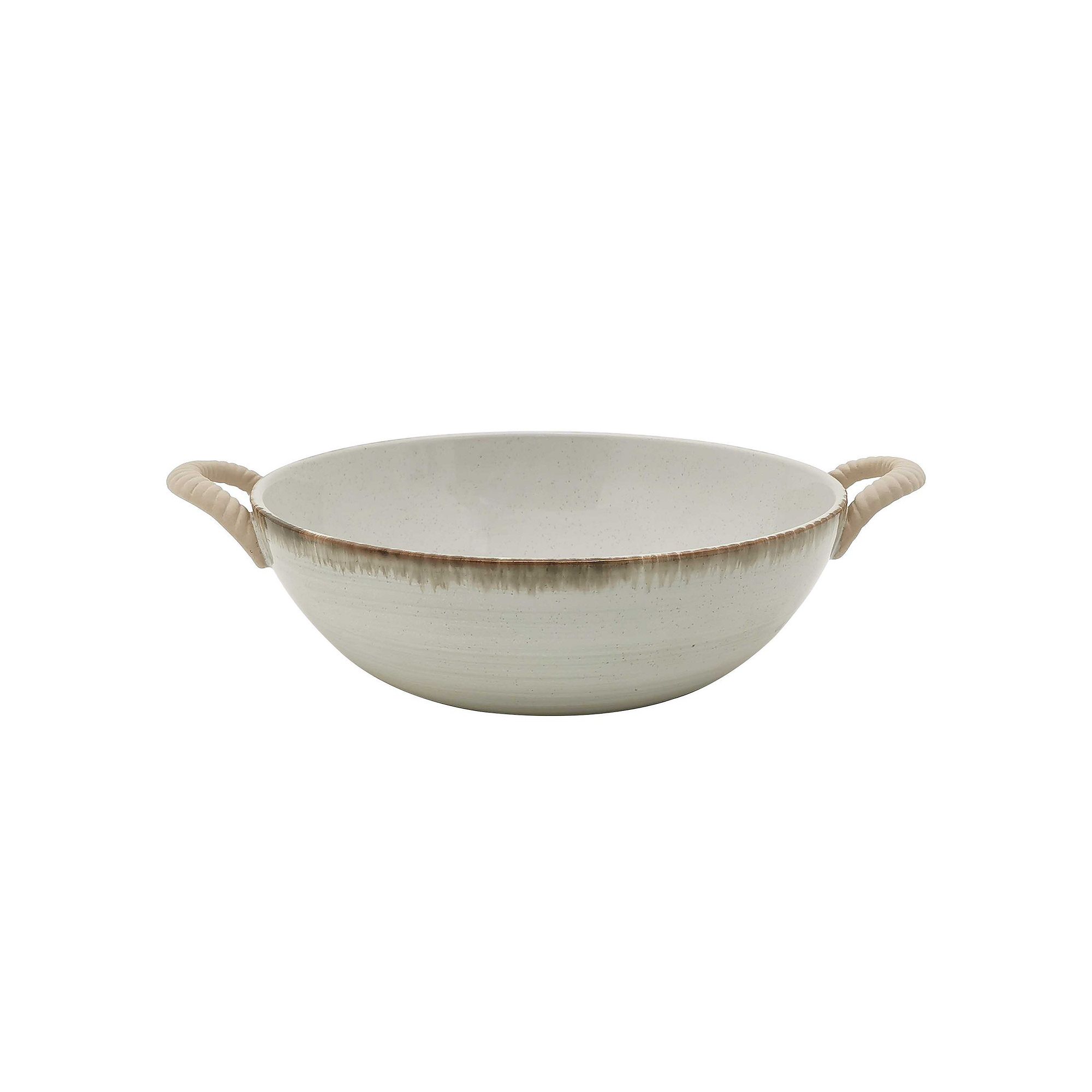 Everyday Decor Wicker Handle Ceramic Bowl, Multi