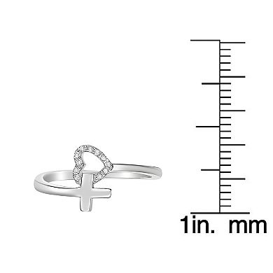 Gemminded Sterling Silver Diamond Accent Heart & Cross Ring