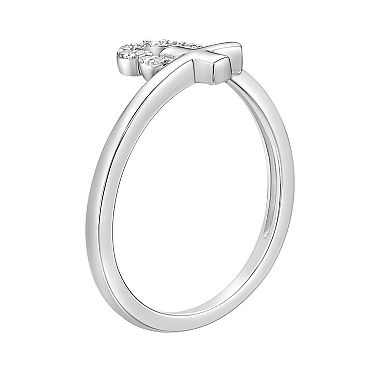 Gemminded Sterling Silver Diamond Accent Heart & Cross Ring
