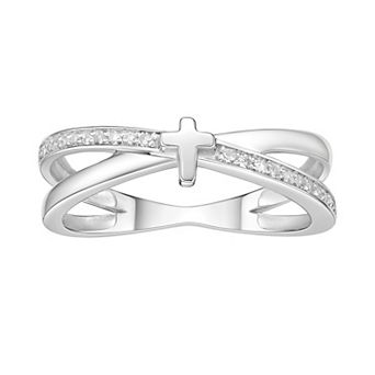 Gemminded Sterling Silver 1/10 Carat T.W. Diamond Cross Ring