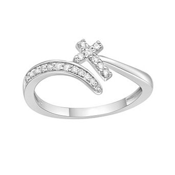 Gemminded Sterling Silver 1/6 Carat T.W. Diamond Cross Ring