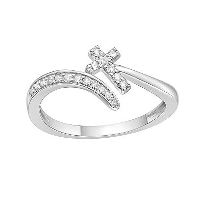 Gemminded Sterling Silver 1 6 Carat T.W. Diamond Cross Ring