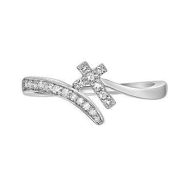 Gemminded Sterling Silver 1/6 Carat T.W. Diamond Cross Ring